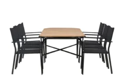 Garten Essgruppe Mirabell – 7-teiliges Gartenmöbel-Set mit Tisch aus Akazie und schwarzen Stühlen