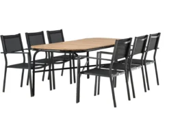 Garten Essgruppe Mirabell – 7-teiliges Gartenmöbel-Set mit Tisch aus Akazie und schwarzen Stühlen