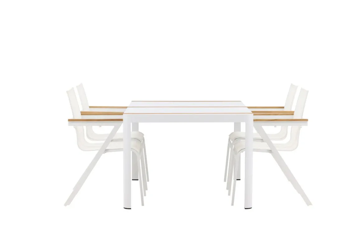Garten Essgruppe Rolina – 4 Stühle und 1 Tisch in Weiß