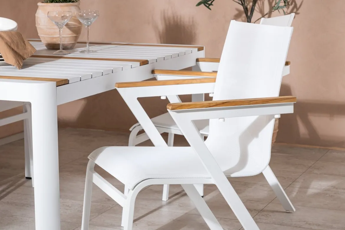 Garten Essgruppe Rolina – 4 Stühle und 1 Tisch in Weiß