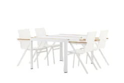 Garten Essgruppe Rolina – 4 Stühle und 1 Tisch in Weiß