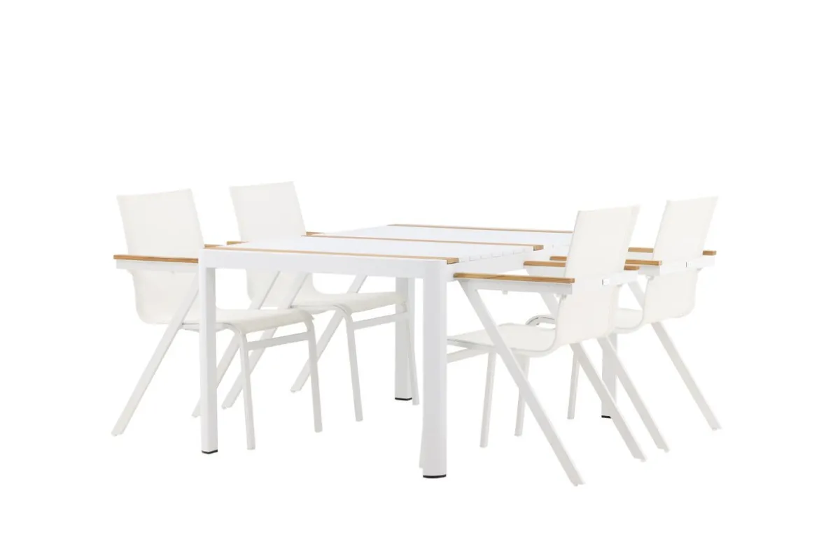 Garten Essgruppe Rolina – 4 Stühle und 1 Tisch in Weiß