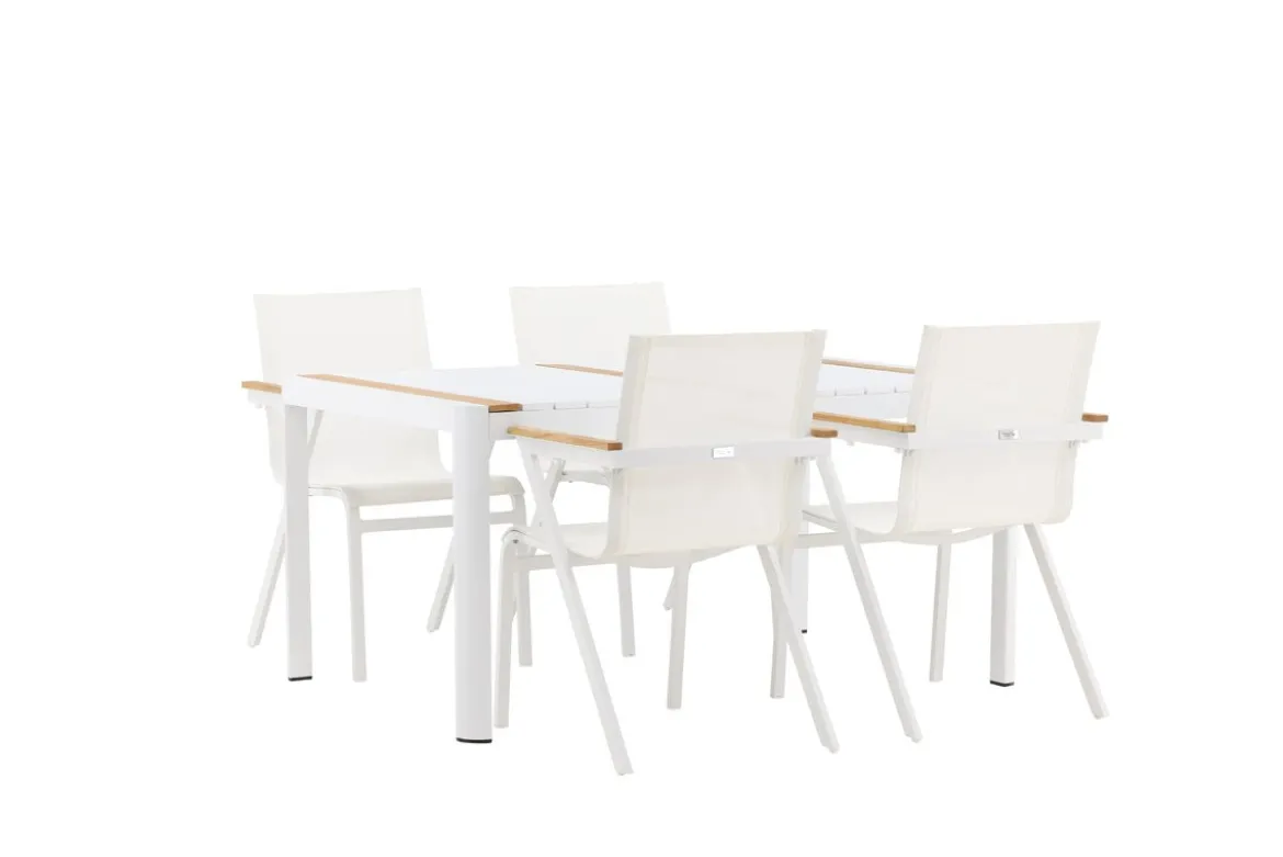 Garten Essgruppe Rolina – 4 Stühle und 1 Tisch in Weiß