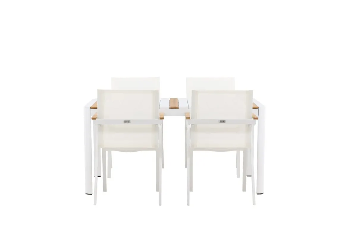 Garten Essgruppe Rolina – 4 Stühle und 1 Tisch in Weiß
