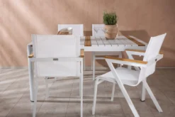 Garten Essgruppe Rolina – 4 Stühle und 1 Tisch in Weiß