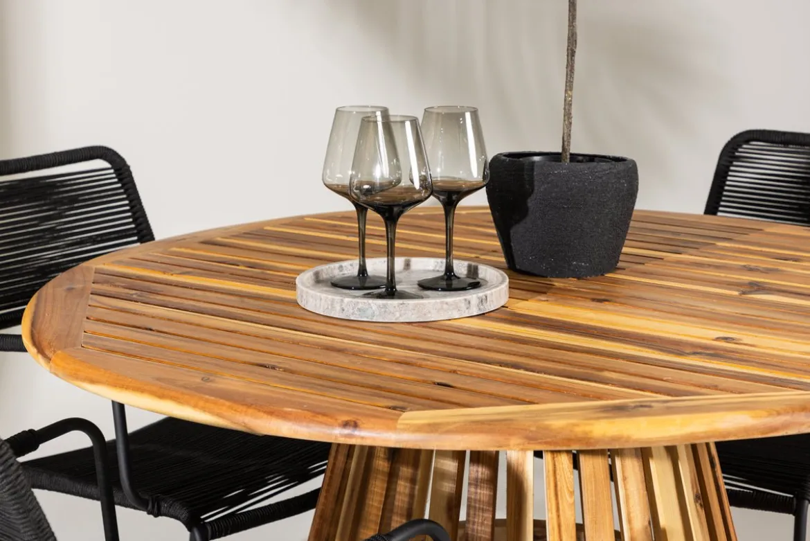 Garten Essgruppe Samira – 5-teiliges Gartenmöbel-Set mit rundem Tisch aus Akazie