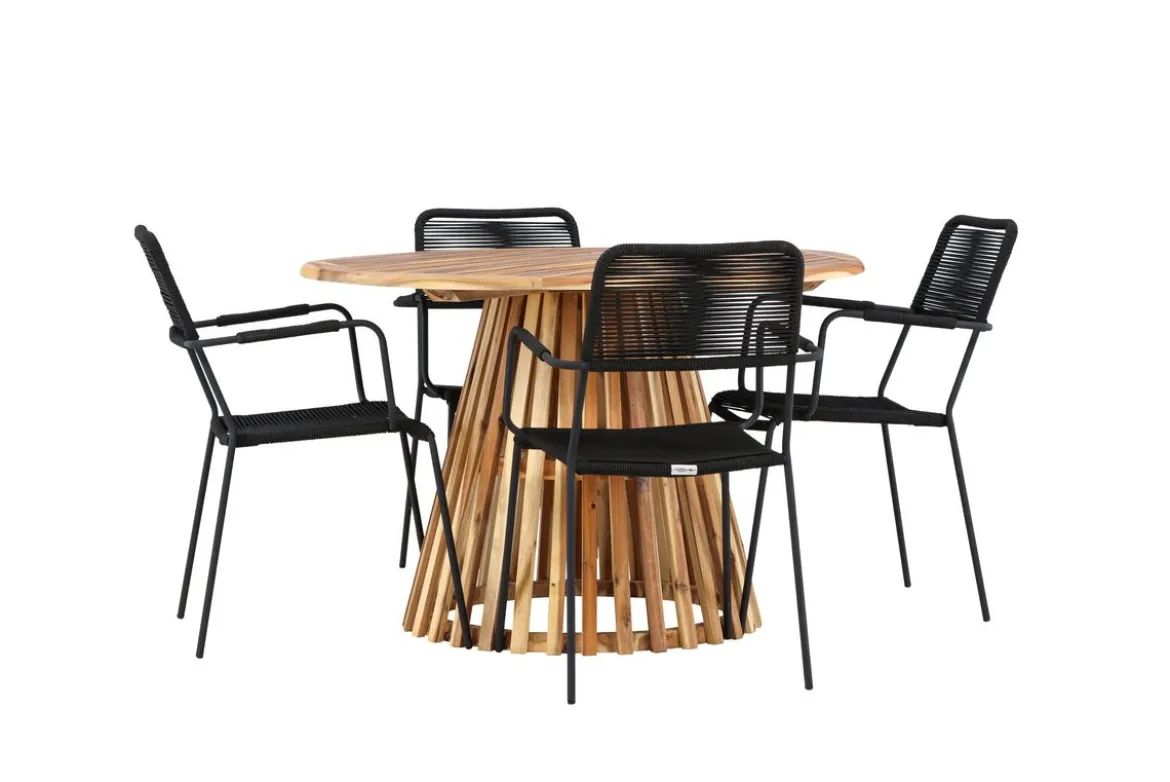 Garten Essgruppe Samira – 5-teiliges Gartenmöbel-Set mit rundem Tisch aus Akazie