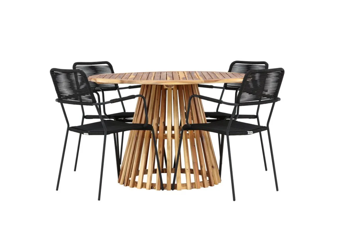 Garten Essgruppe Samira – 5-teiliges Gartenmöbel-Set mit rundem Tisch aus Akazie
