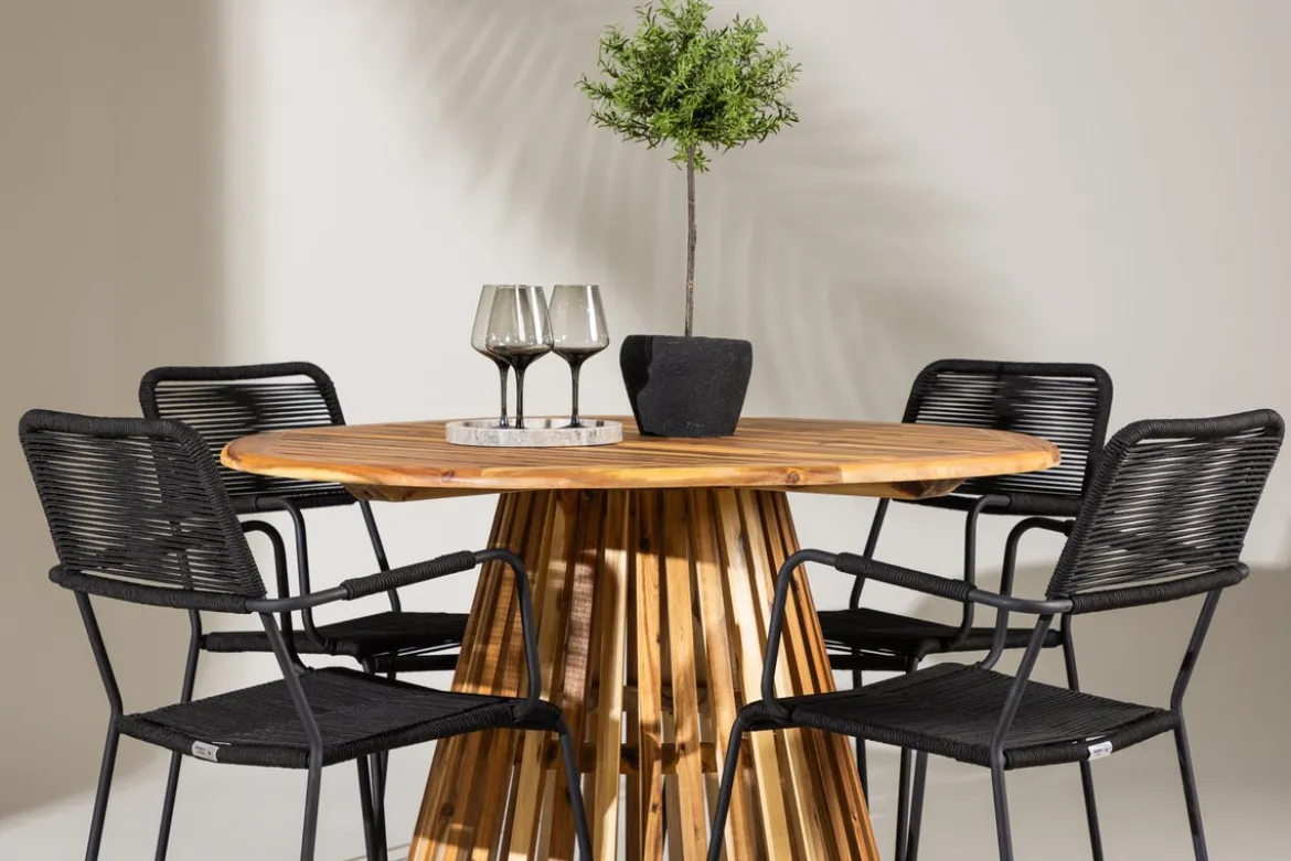 Garten Essgruppe Samira – 5-teiliges Gartenmöbel-Set mit rundem Tisch aus Akazie