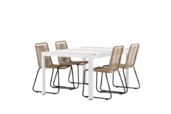 Garten Essgruppe Sarova – 5-teiliges Set in Weiß/Braun
