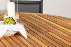 Garten Essgruppe Sona – 7-teiliges Gartenmöbel-Set mit schwarzen Stühlen und Tisch aus Akazie