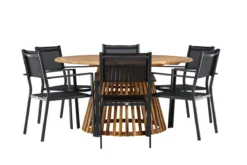 Garten Essgruppe Sona – 7-teiliges Gartenmöbel-Set mit schwarzen Stühlen und Tisch aus Akazie