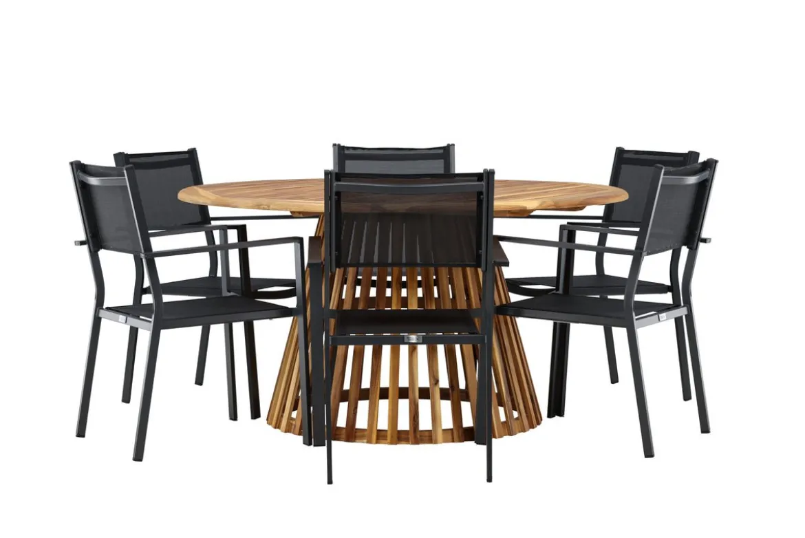 Garten Essgruppe Sona – 7-teiliges Gartenmöbel-Set mit schwarzen Stühlen und Tisch aus Akazie