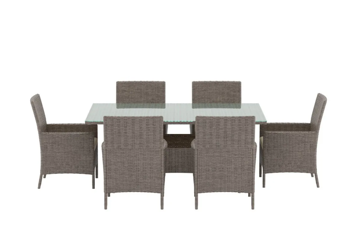 Garten Essgruppe Vireta – 7-teiliges Set aus synthetischem Rattan