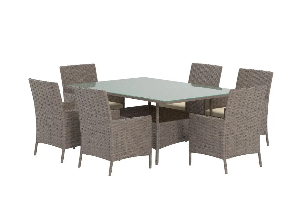 Garten Essgruppe Vireta – 7-teiliges Set aus synthetischem Rattan