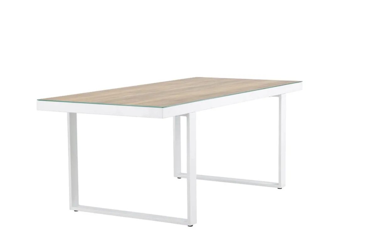 Garten Esstisch Fjord - 200x90 cm aus Aluminium und Glas in Weiß