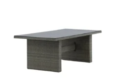 Garten Esstisch Valerio - 200x100 cm aus grauem Rattan mit Glasplatte