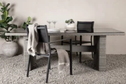Garten Esstisch Valerio - 200x100 cm aus grauem Rattan mit Glasplatte