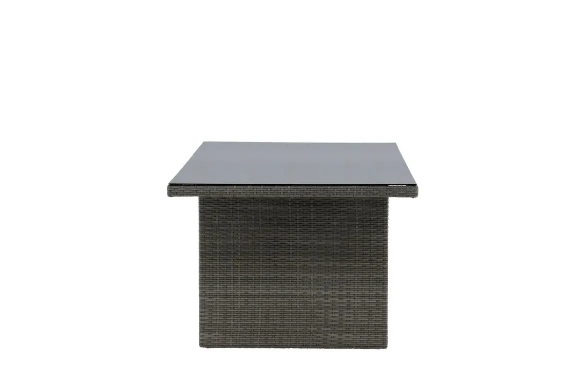 Garten Esstisch Valerio - 200x100 cm aus grauem Rattan mit Glasplatte
