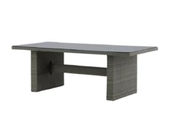 Garten Esstisch Valerio - 200x100 cm aus grauem Rattan mit Glasplatte