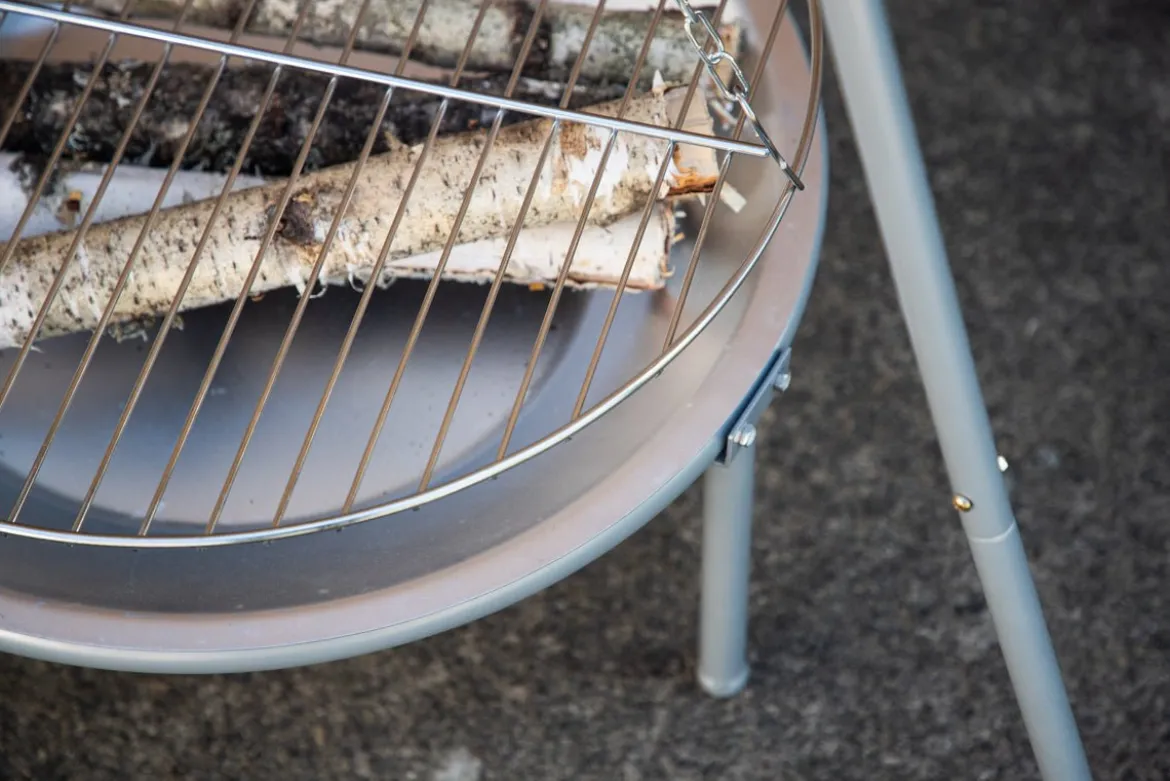Garten Feuerschale mit Schwenkgrill Flamio - aus Stahl in Silber