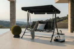 Garten Hollywoodschaukel Madeira - mit Polyesterbezug und Stahlgestell in Schwarz