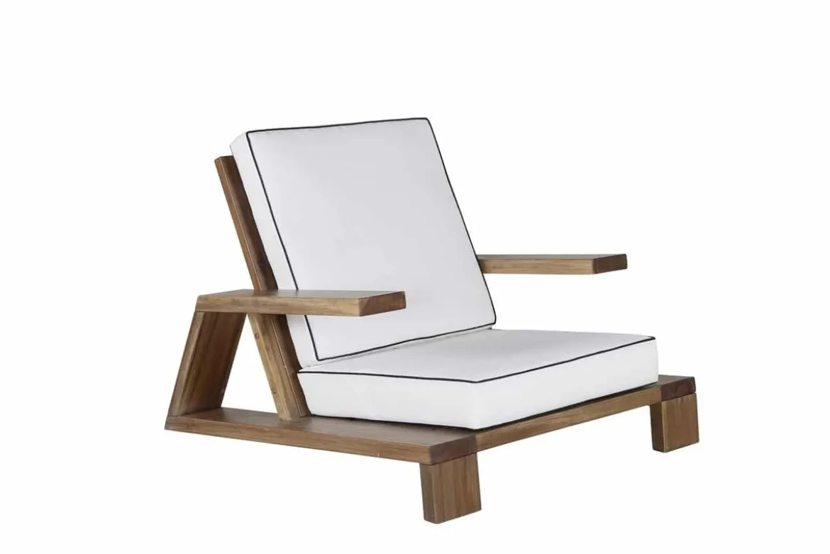 Garten-Loungesessel Daria - aus Akazienholz mit weißen Kissen