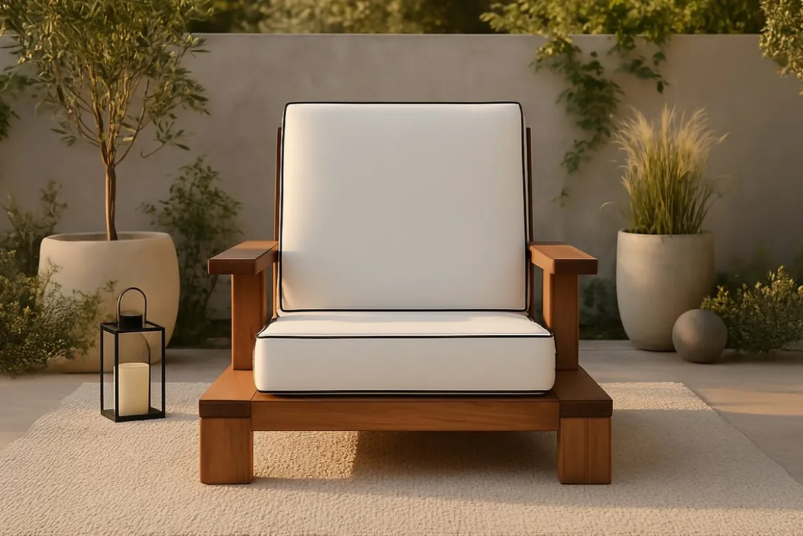 Garten-Loungesessel Daria - aus Akazienholz mit weißen Kissen