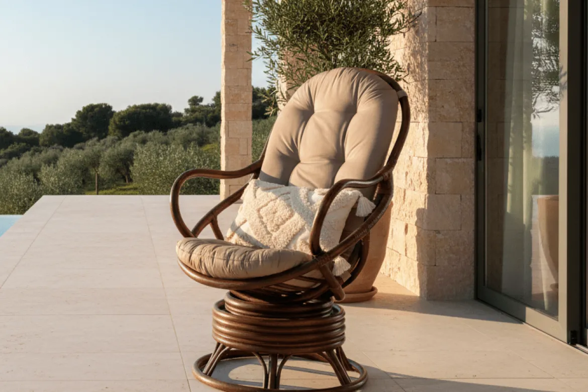 Garten-Loungesessel Finn - aus Rattan in Dunkelwalnuss