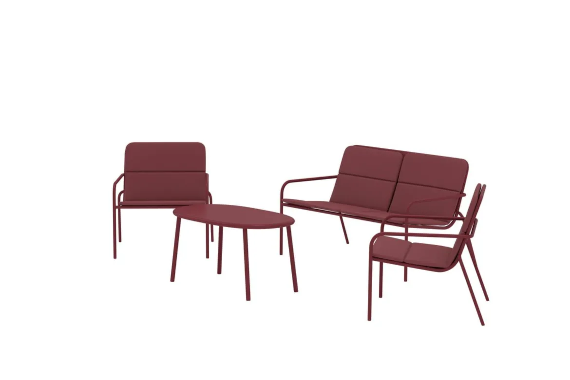 Garten Loungeset Abil – 4-teilig in Rot mit Sofa, Sesseln & Tisch