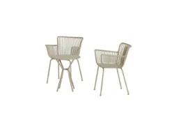 Garten Loungeset Aida – 2er Set in Beige mit rundem Tisch & Stühlen
