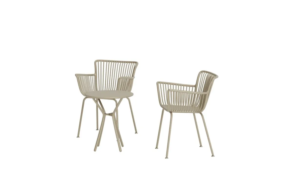 Garten Loungeset Aida – 2er Set in Beige mit rundem Tisch & Stühlen