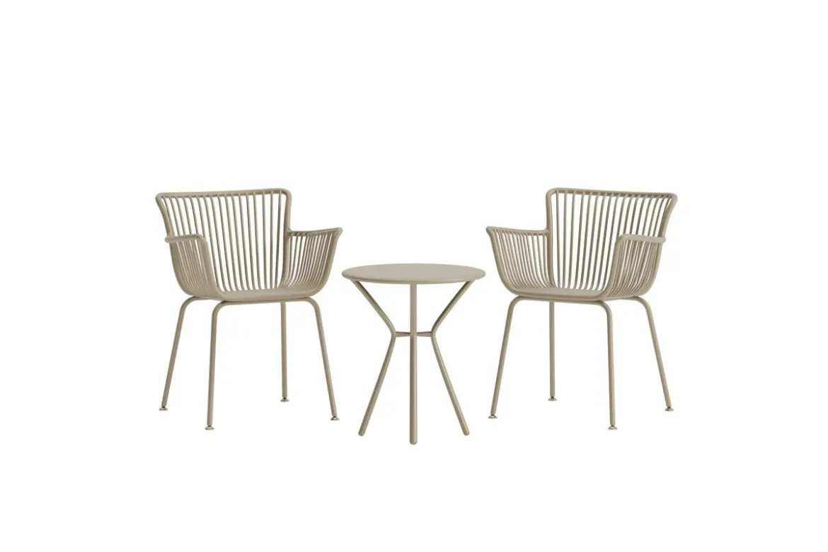 Garten Loungeset Aida – 2er Set in Beige mit rundem Tisch & Stühlen