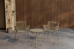 Garten Loungeset Aida – 2er Set in Beige mit rundem Tisch & Stühlen