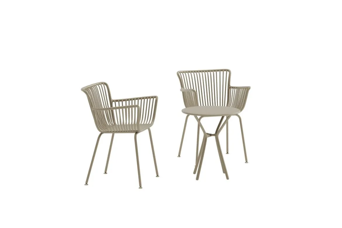 Garten Loungeset Aida – 2er Set in Beige mit rundem Tisch & Stühlen