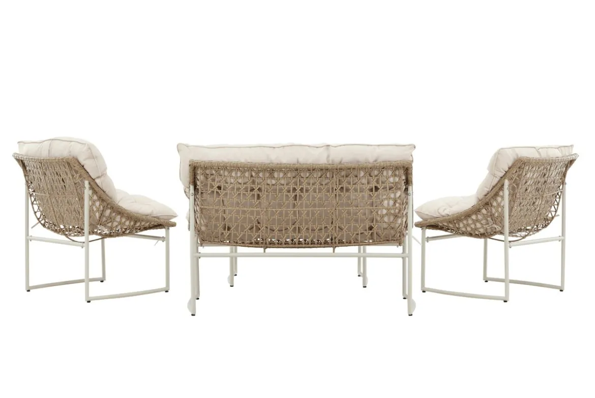 Garten Loungeset Alisa – 4-teilig mit Glastisch & beigen Sitzkissen