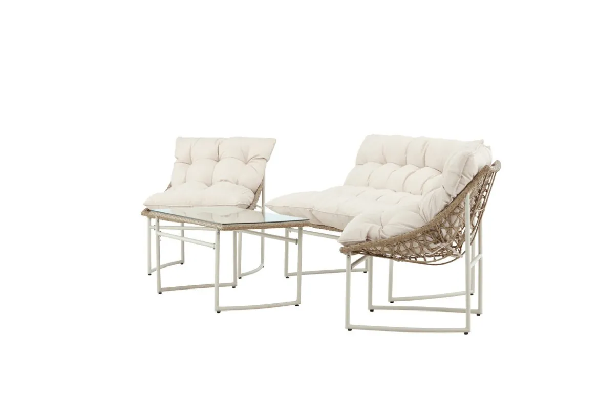 Garten Loungeset Alisa – 4-teilig mit Glastisch & beigen Sitzkissen