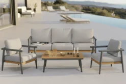 Garten Lounge Set Alviora – mit Aluminiumgestell und Holzoptik-Akzenten