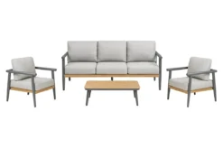 Garten Lounge Set Alviora – mit Aluminiumgestell und Holzoptik-Akzenten
