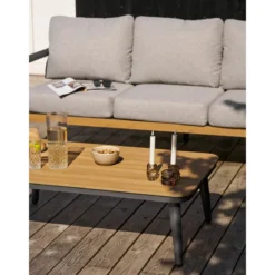 Garten Lounge Set Alviora – mit Aluminiumgestell und Holzoptik-Akzenten