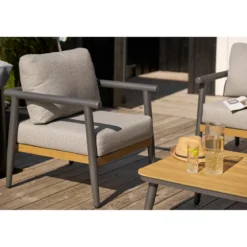 Garten Lounge Set Alviora – mit Aluminiumgestell und Holzoptik-Akzenten