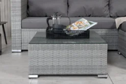 Garten Loungeset Amelia – Polyrattan Sofa mit Tisch & Kissen in Grau