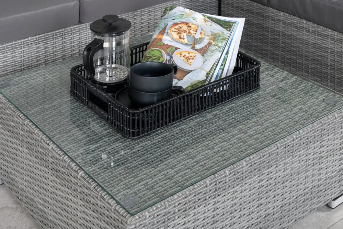 Garten Loungeset Amelia – Polyrattan Sofa mit Tisch & Kissen in Grau