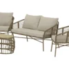 Garten Loungeset Anton – in Braun mit Glasplatte & Kissen