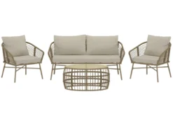 Garten Loungeset Anton – in Braun mit Glasplatte & Kissen