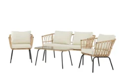 Garten Loungeset Arima – aus Rattan & Metall mit Glasplatte