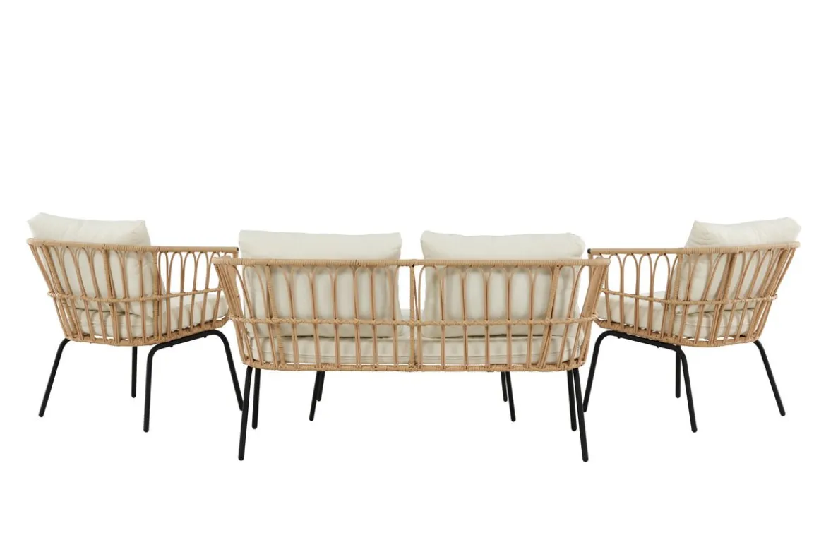 Garten Loungeset Arima – aus Rattan & Metall mit Glasplatte