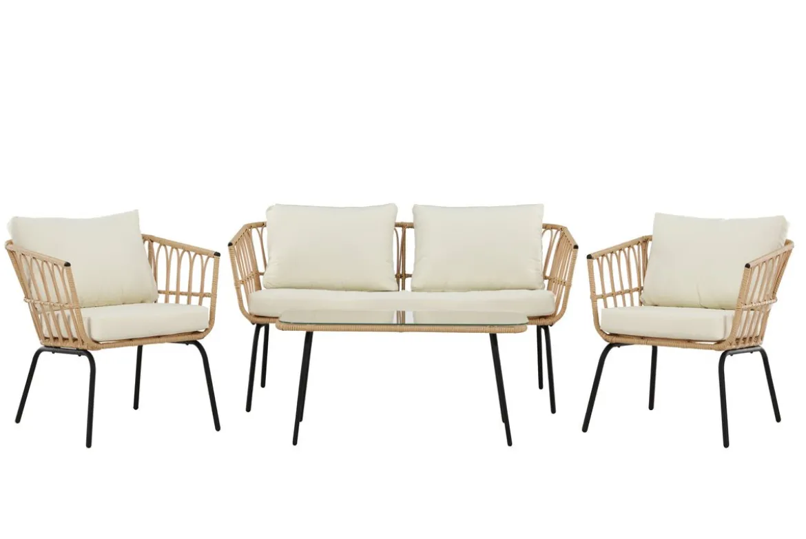 Garten Loungeset Arima – aus Rattan & Metall mit Glasplatte