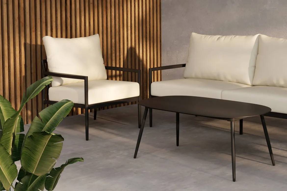 Garten Loungeset Bellano – 4-teiliges Outdoor-Set in Schwarz-Beige mit Aluminiumrahmen