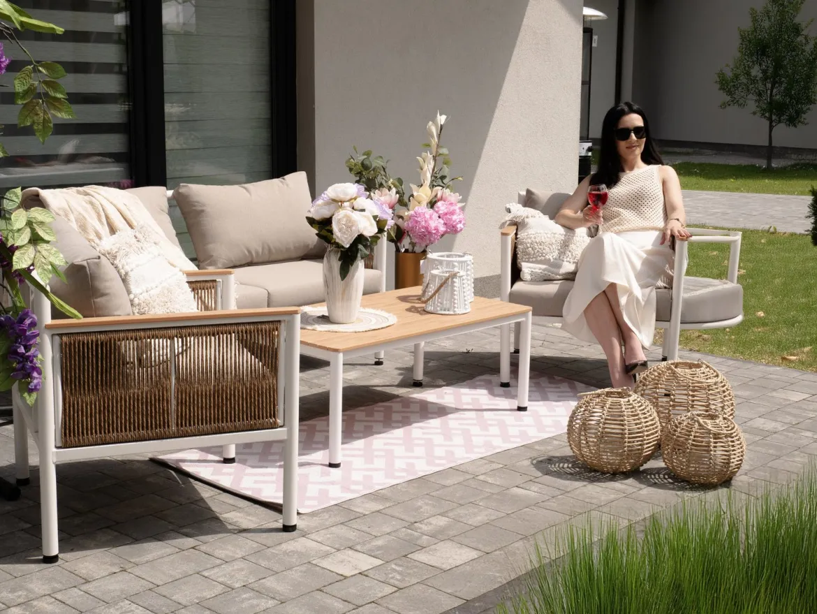 Garten Loungeset Belora – Aluminium Sitzgruppe mit Sofa, 2 Sesseln & Tisch